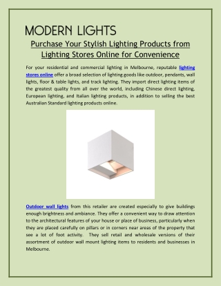 Purchase Your Stylish Lighting Products from Lighting Stores Online for Convenience
