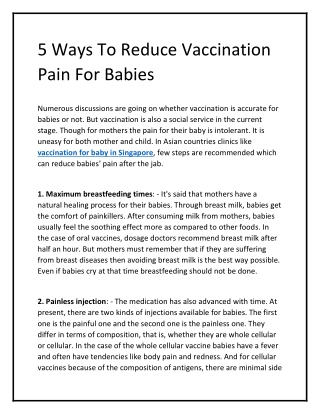 5 Ways To Reduce Vaccination Pain For Babies