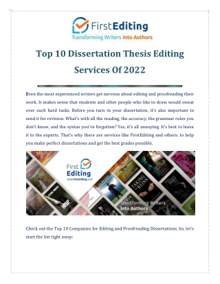 Top 10 Dissertation Thesis Editing Services Of 2022