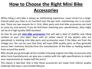 How to Choose the Right Mini Bike Accessories