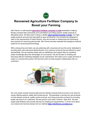 Agriculture Fertilizer Company In India - Sikri Farms