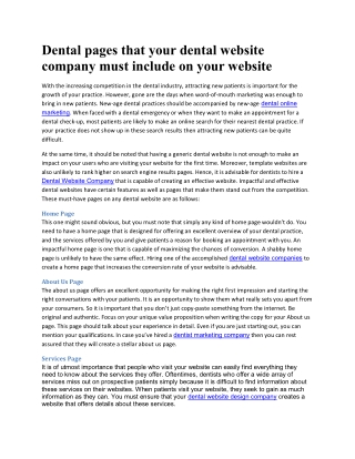 Dental pages that your dental website company must include on your website