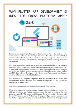 WHY FLUTTER APP DEVELOPMENT IS IDEAL FOR CROSS PLATFORM APPS