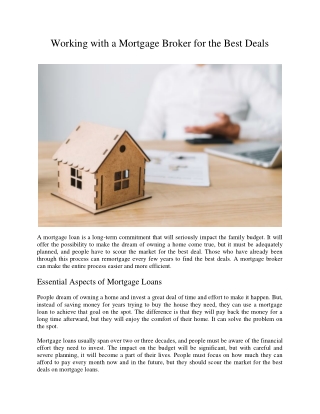 Working with a Mortgage Broker for the Best Deals