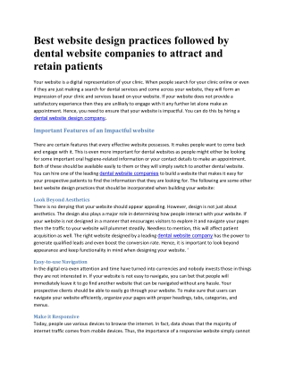 Best website design practices followed by dental website companies to attract and retain patients