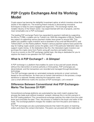 P2P Crypto Exchanges And Its Working Model