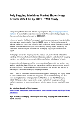 Poly Bagging Machines Market Shows Huge Growth US$ 3 Bn by 2031 | TMR Study