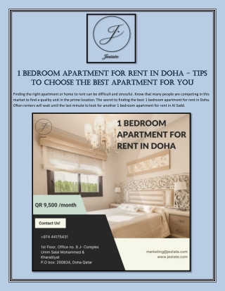 1 Bedroom Apartment For Rent In Doha – Tips To Choose The Best Apartment For You