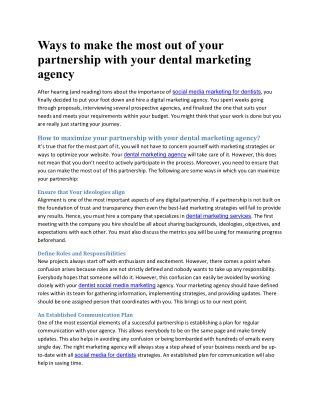 Ways to Make the most out of your partnership with your dental marketing agency