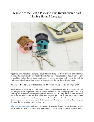 Where Are the Best 3 Places to Find Information About Moving Home Mortgages?