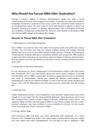 Why Should You Pursue MBA After Graduation?