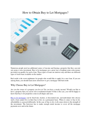 How to Obtain Buy to Let Mortgages