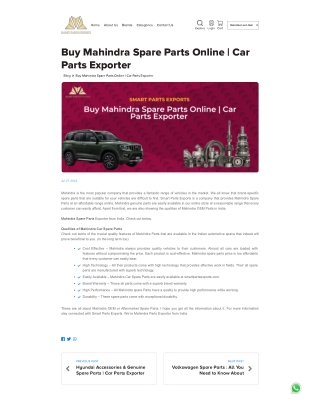 Buy Mahindra Spare Parts Online Car Parts Exporter SMART PARTS EXPORTS