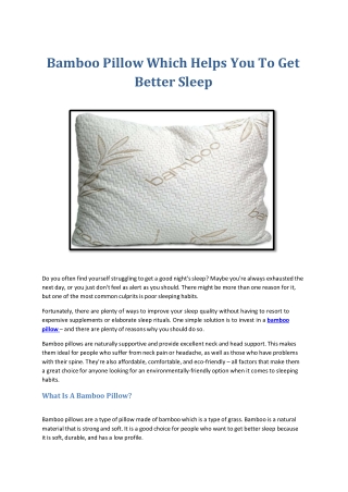 Bamboo Pillow Which Helps You To Get Better Sleep