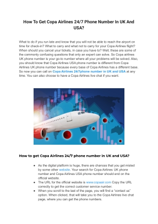 How To Get Copa Airlines 24/7 Phone Number In UK And USA?