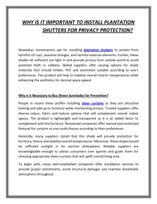 WHY IS IT IMPORTANT TO INSTALL PLANTATION SHUTTERS FOR PRIVACY PROTECTION