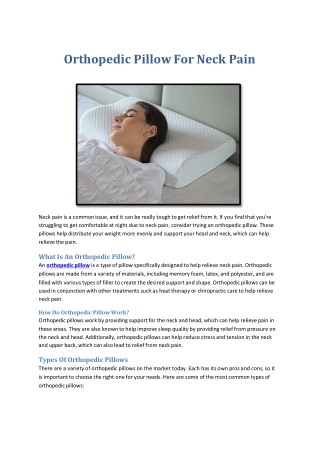 Orthopedic Pillow For Neck Pain