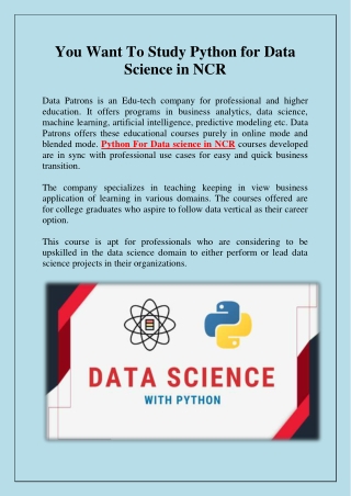 You Want To Study Python for Data Science in NCR