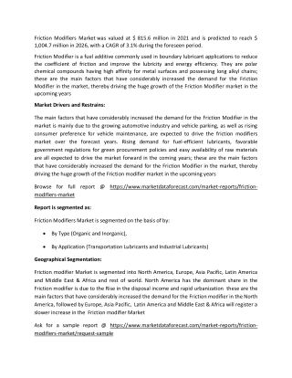 Friction Modifiers Market