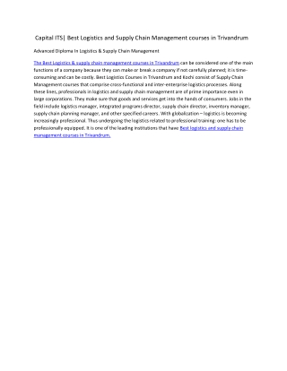 Capital ITS|Best Logistics and Supply Chain Management courses in Trivandrum