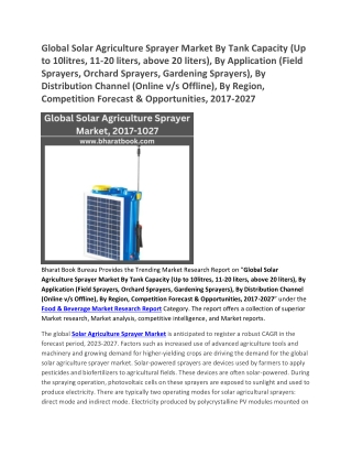 Global Solar Agriculture Sprayer Market, 2017-2027