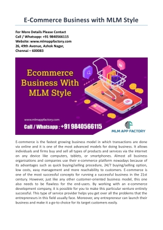 E-Commerce Business with MLM Style