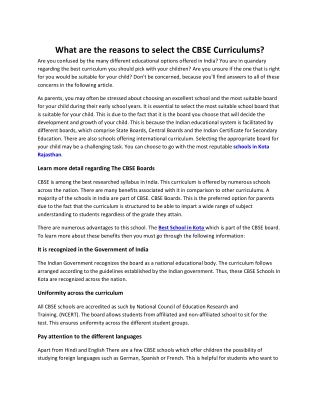 What are the reasons to select the CBSE Curriculums