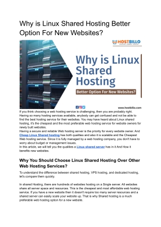 Why is Linux Shared Hosting Better Option For New Websites?