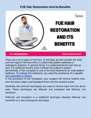 ​FUE Hair Restoration And Its Benefits