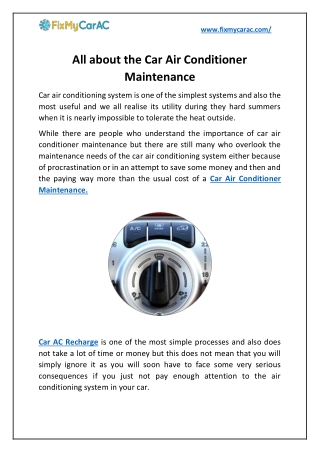 All about the Car Air Conditioner Maintenance