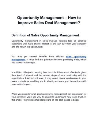 Opportunity Management – How to Improve Sales Deal Management