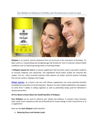 Use Shilajit to Enhances Fertility and Testosterone Levels in men