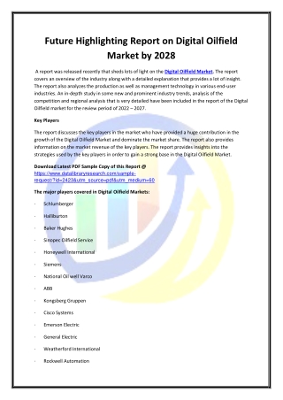 Global Digital Oilfield Market Opportunities and Forecast 2020-2027