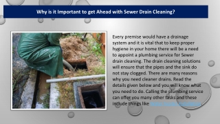 Why is it Important to get Ahead with Sewer Drain Cleaning?
