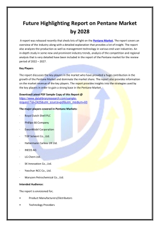 Global Pentane Market Opportunities and Forecast 2020-2027