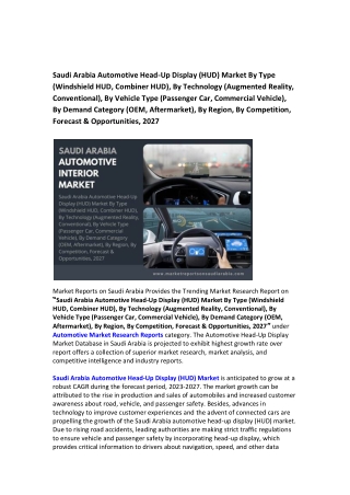 Saudi Arabia Automotive Head-Up Display Market Research Report 2021-2027