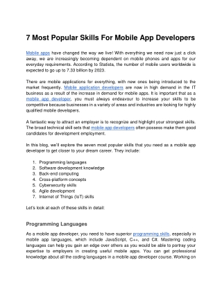 Most Popular Mobile App Developer Skills