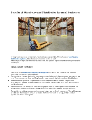 Benefits of Warehouse and Distribution for small businesses