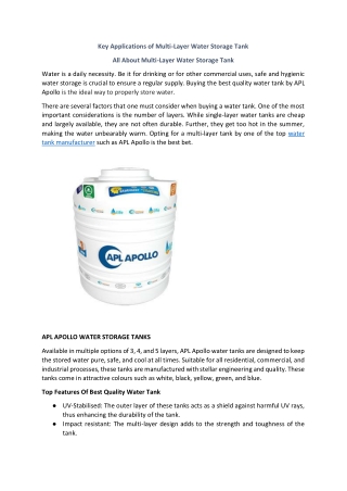 Key Applications of Multi-Layer Water Storage Tank