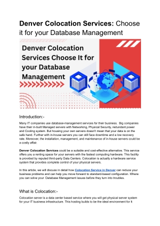 Denver Colocation Services Choose it for your Database Management