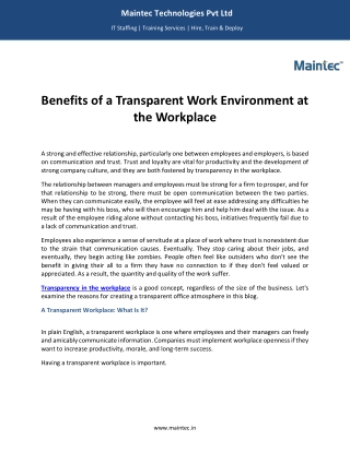 Benefits of Transparent Work environment