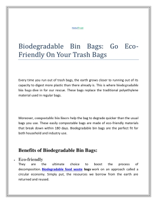 Biodegradable Bin Bags: Go Eco-Friendly On Your Trash Bags
