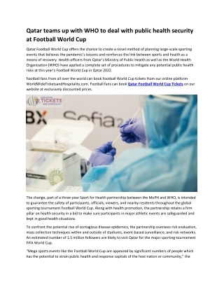 Qatar teams up with WHO to deal with public health security at Football World Cup