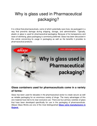 Ablaze Glass Works  -  Why is glass used in Pharmaceutical packaging_