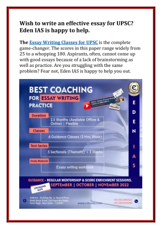 Wish to write an effective essay for UPSC? Eden IAS is happy to help.
