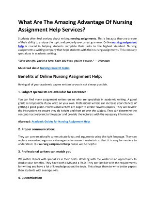 What Are The Advantages Of Choosing Nursing Assignment Help?