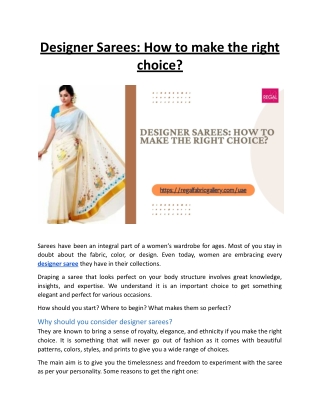 Designer Sarees How to make the right choice