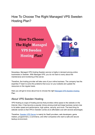 How to choose the right Managed VPS Sweden Hosting plan?