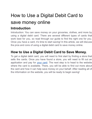 How to Use a Digital Debit Card to save money online