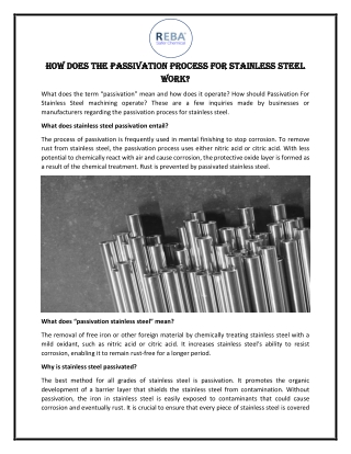 How Does the Passivation Process for Stainless Steel Work